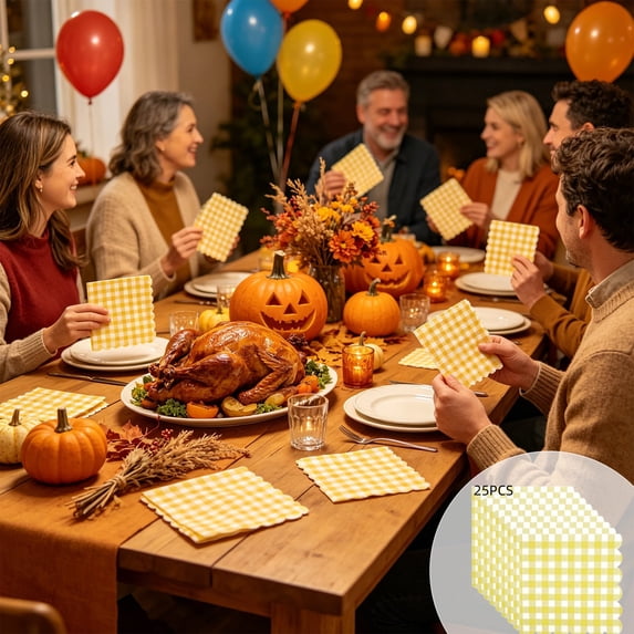 XiYing Disposable Paper Plates Fall Harvest Party Supplies - 25 Napkins Set - Thanksgiving Dinnerware with Pumpkin Maple Leaf Patterns for Autumn Celebrations Picnics Holiday Gatherings