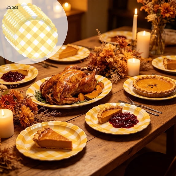 XiYing Disposable Paper Plates Fall Harvest Party Supplies - 25 Plates Set - Thanksgiving Dinnerware with Pumpkin Maple Leaf Patterns for Autumn Celebrations Picnics Holiday Gatherings