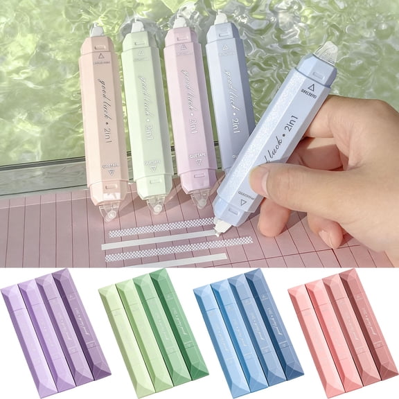 XiYing Double-Headed Correction Tape with Adhesive, 2-In-1 Pen Design for Error Correction and Crafting, Includes 4 Pens