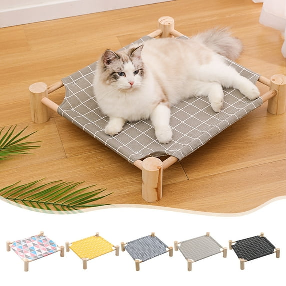 XiYing Elevated Dog Bed with Wooden Frame, Cotton Linen Fabric, Detachable for Indoor Outdoor Use, Portable Pet Lounger, 20.86X18.9X5.1 Inches, 1 Count