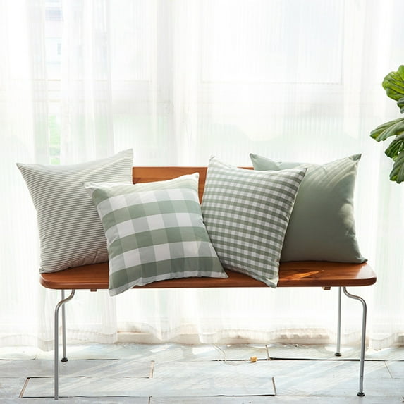 XiYing Green Plaid Throw Pillow Covers, 18X18 Inch Decorative Pillow Protectors for Sofa, Couch, Or Porch Chair, Set Of 2