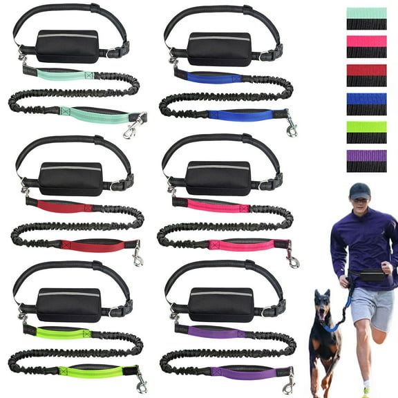 XiYing Hands Free Dog Leash with Zipper Pouch for Running, Waist Belt with Shock Absorber, Adjustable Nylon Tether for Medium To Large Dogs, 1 Pack