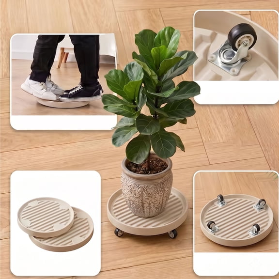 XiYing Heavy Duty Plastic Rolling Stand with Wheels Movable Pot Cart with Casters for Large Pots 14 Inch Dia X 3 Inch Height Sturdy Caddy for Indoor Outdoor Potted Plants
