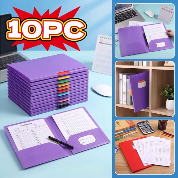 XiYing Heavy Duty Pocket Folders with Pockets, Letter Size, Document Filing and Organization for Office, 10-Pack