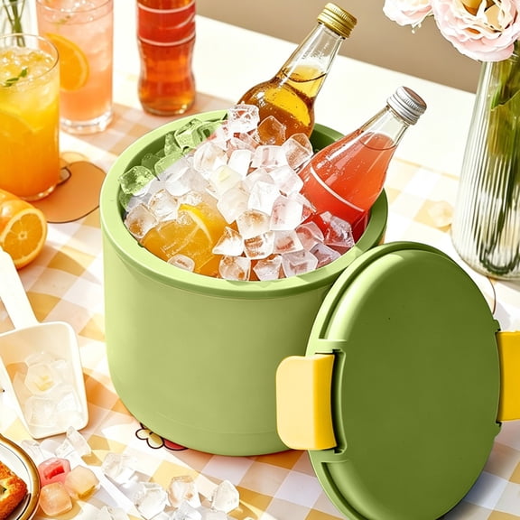 XiYing Insulated Ice Bucket with Lid - Outdoor Cold Drink Bucket for Parties Camping Picnics - Leakproof Press Seal Portable Ice Tray Container with Carry Handle -Plastic Ice Cubes Bucket