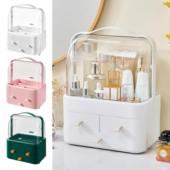 XiYing Large Capacity Cosmetic Organizer with Transparent Lid and Handle, Desktop Makeup Storage Case for Travel, 13.3X10.2X7 Inches, 1-Pack