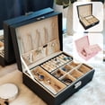 thumbnail image 1 of XiYing Leather Jewelry Box with Lock, Large Capacity Storage Organizer for Earrings Necklaces Rings, Stackable Trays, Black Or Pink, 9.05X7.01X3.54 Inches, 1 Piece, 1 of 9