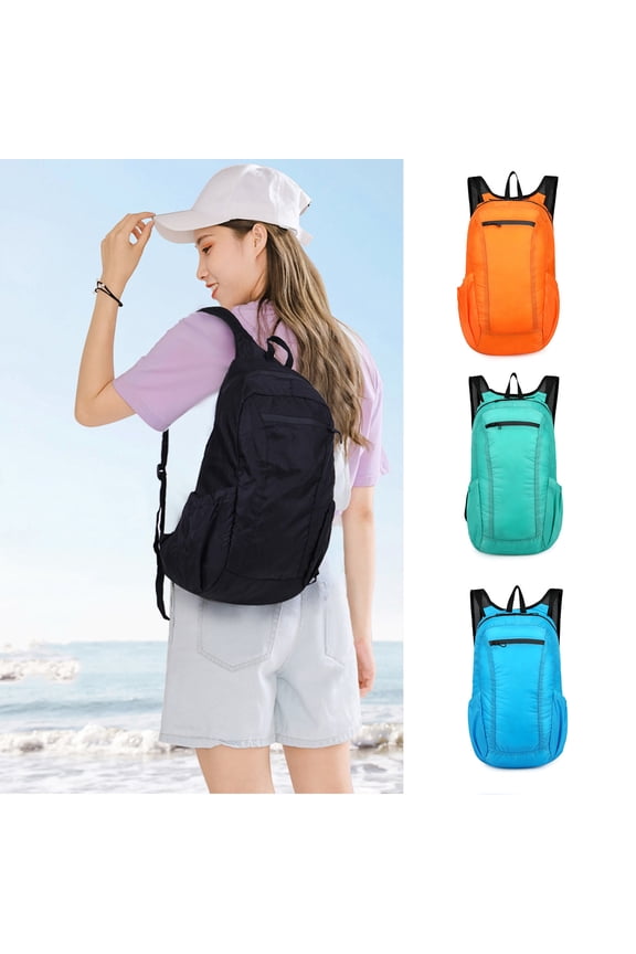 Lightweight Foldable Sports Backpack for Running, Cycling, Hiking, Skiing, with Waterproof Fabric, S-Shaped Padded Straps, Large Storage, for Day Trips and Travel, 1 Backpack and 1 Storage Bag