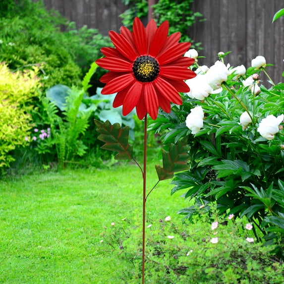 XiYing Metal Garden Flower Stake | Blue Sunflower Outdoor Decor | Rust-Proof Iron Courtyard Decoration | Easy 3-Part Assembly | Lifelike Spring Ornament for Yard, Garden, Patio
