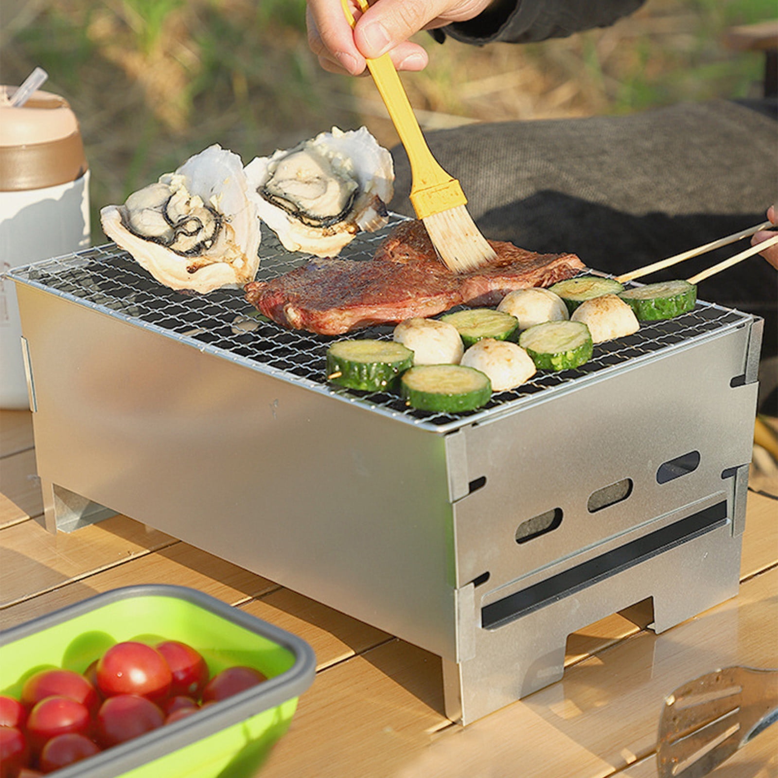 XiYing Mini Charcoal Grills,Bbq Grill for 2 People,Stainless Steel Folding Easy To Clean Charcoal Grill,Cooking Accessory for Camping Picnic,11.41X7.87X5.31 Inch
