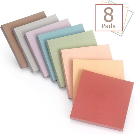 XiYing Multicolor Sticky Notes Pad, 82 Pages Per Pad, 8-Pack, Square Design, Retro Morandi Color Palette for Office, Home and Organization