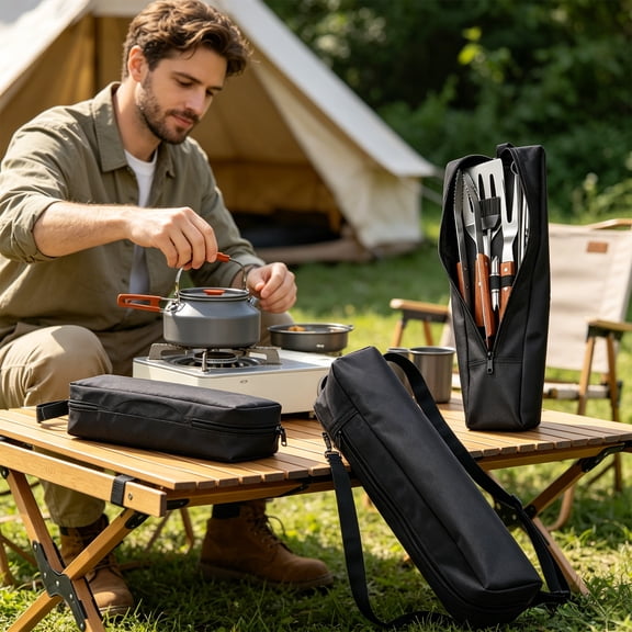 XiYing Portable Long Bbq Tool Storage Bag | Foldable Grill Utensil Carry Case | Heavy Duty Oxford Cloth with Adjustable Shoulder Strap for Outdoor Camping Picnic Use