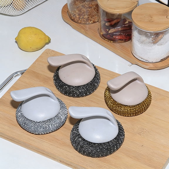 XiYing Pot Scrubber Brush with Removable Head, Stainless Steel Scouring Ball, Plastic Nylon Bristles for Non-Stick Cookware, Kitchen Cleaning Tool, Includes 1