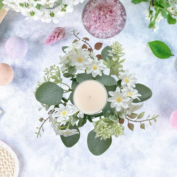 XiYing Simulation Hydrangea Candle Ring, Plastic Floral Wreath for Table Centerpiece Decor, Cylindrical Candle Holder Accent, Party Decoration, 7.87 Inch, 1-Piece