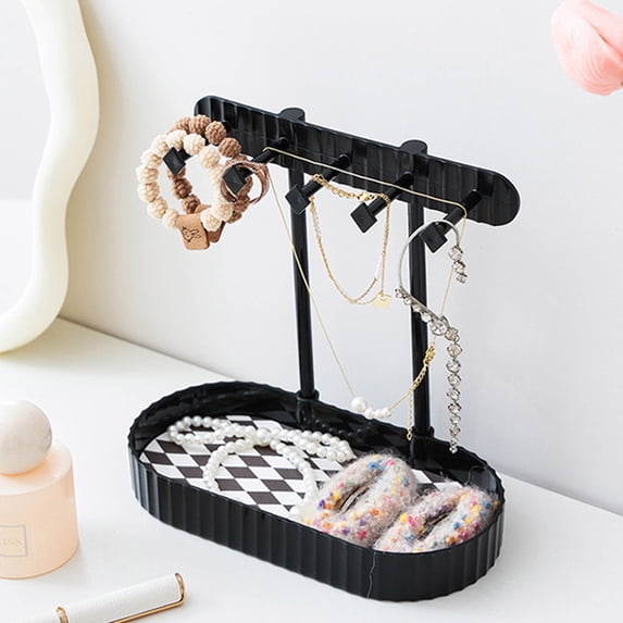 XiYing Small Black Jewelry Holder with Ring Tray and Earring Organizer Multifunctional Jewelry Tree Stand for Bracelets Watches Necklaces Display ,Black