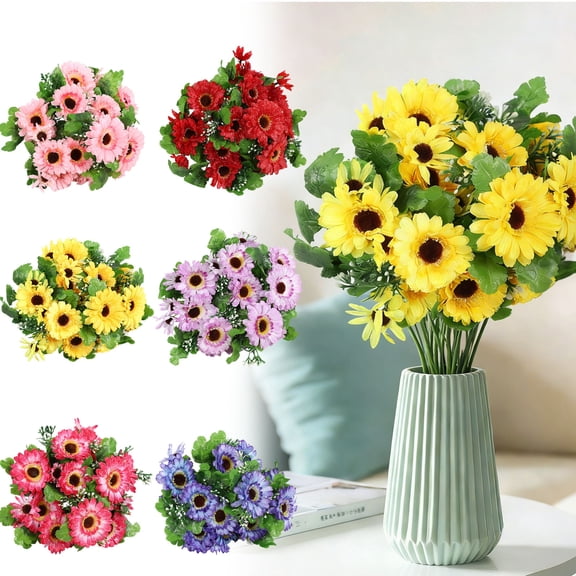XiYing Snowflake Sunflower Artificial Flower Bouquet, Faux Flowers for Home Decor, Realistic Silk Floral Arrangement for Living Room, Office, Or Wedding, 1 Piece