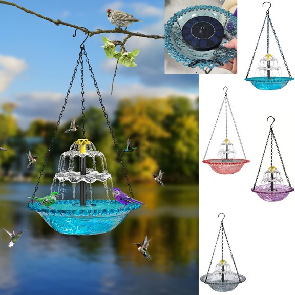 XiYing Solar Powered Bird Bath Feeder with Floating Fountain, Outdoor Garden Decoration, Automatic Charging, 9.25 Inch, Water Feature and Bird Attractor