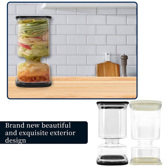 XiYing Square Kimchi Jar with Dry Wet Separation, Pickling Container for Vegetables and Olives, Plastic Storage Jar with Wide Opening, 1 Piece