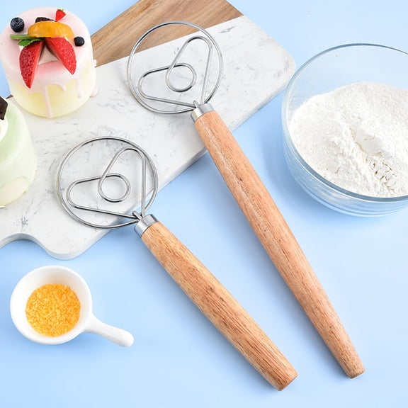 XiYing Stainless Steel Dough Mixer, Manual Flour Mixing Tool with Wood Handle for Baking, Kitchen Gadget, 10.04-Inch and 12.99-Inch Sizes, 1 Piece
