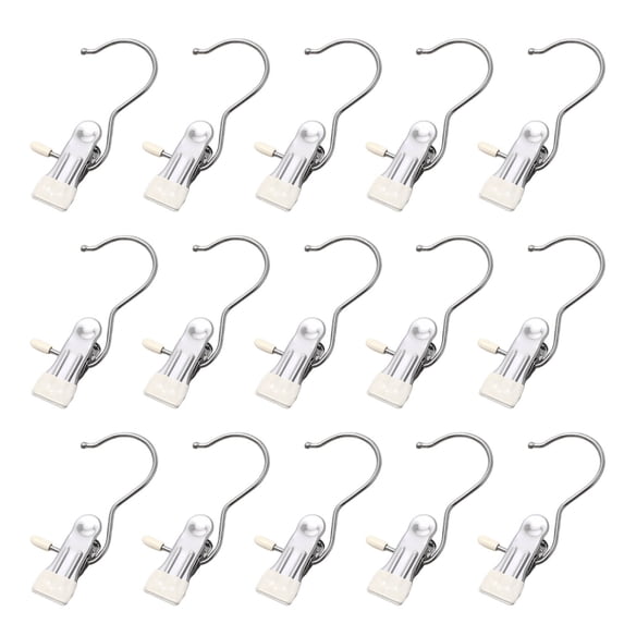 XiYing Stainless Steel Heavy Duty Hanging Clips with Hooks, Non-Slip Rubber Grip, 360-Degree Rotation, for Clothes, Towels, Hats, Socks, Pants, Space-Saving Closet Organizer, 15-Pack