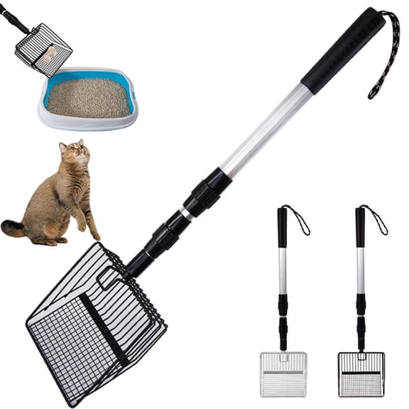 XiYing Stainless Steel Telescopic Cat Litter Shovel Large Fine Hole Poop Scoop Extended Handle Litter Scooper 17.72 X 5.91 X 1.97 Inch Chicken Manure Picker for Cat Litter Box Cleaning