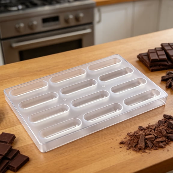 XiYing Transparent Plastic 12-Cavity Long Strip Chocolate Mold | DIY Candy Mold for Baking | Non-Stick & Easy Demold | Multipurpose for Chocolate, Fudge, Jelly, Mints Desserts | Reusable Baking Tool