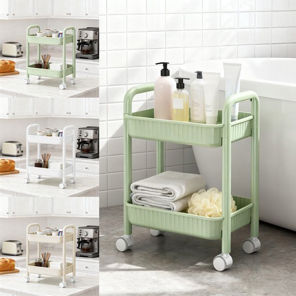 XiYing Two Tier Rolling Cart with Wheels Handles Locking Swivel Casters Utility Cart 19.48X14.56X10.62 Inch Storage Rack for Kitchen Office Bedroom