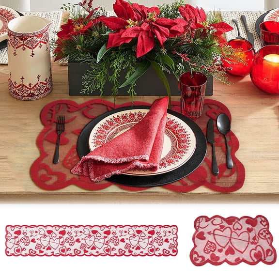 XiYing Valentine'S Day Table Towel, Peach Heart Placemat, Kitchen Table Flag, Dinner Party Decoration, 1 Piece