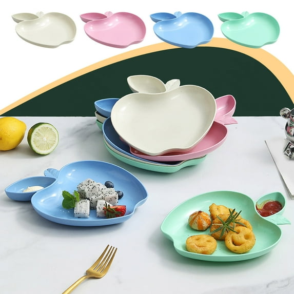 XiYing Wheat Straw Plates with Vinegar Dish, Creative Design Multipurpose Tableware for Snacks, Fruits, Dumplings, Living Room Use, 8.46X6.89 Inches, 1-Piece