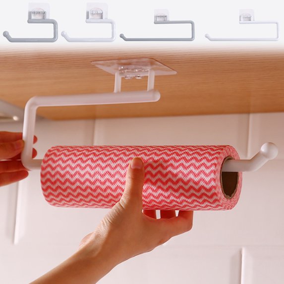 XiYing White Plastic Kitchen Paper Towel Holder, Wall Mounted Roll Paper Dispenser with Cling Film and Dish Rag Storage Organizer for Home, 1-Pack