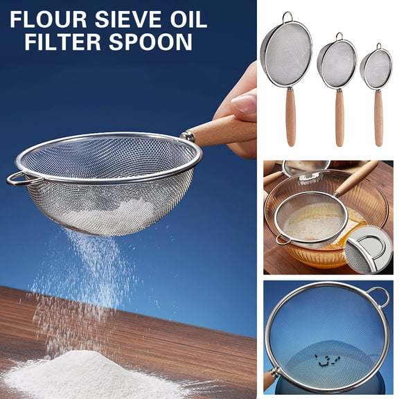 XiYing Wire Fine Mesh Strainer for Soy Milk Cooking Fine Filtration Sieve Spoon with Wooden Handle 1 Pc Colander for Flour Sugar Coffee Baking