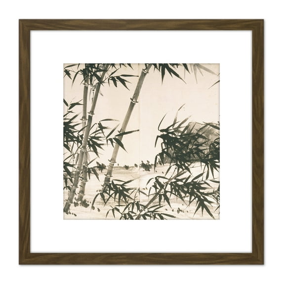 Xia Chang Chinese Bamboo Spring Rain Screen Painting 8X8 Inch Square Wooden Framed Wall Art Print Picture with Mount