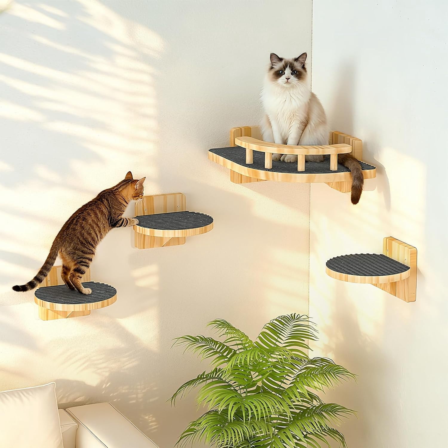 XiaZ Cat Wall Shelves, Corner Cat Shelf with 3 Wide Perch Steps, Kitty