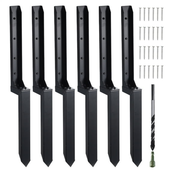 Xianers 6 Pack Fence Post Anchor Kit, Heavy Duty Steel Fence Post Repair Stakes, Fence Post Anchor Ground Spike for Repairing Tilted Broken Wooden Fence Post ,Fence Post Anchor Repair Kit, 32"L