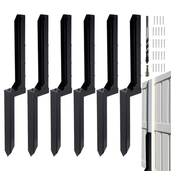 Xianers 6PCS Fence Post Anchor Kit, Heavy Duty Steel Fence Post Repair Stakes, Fence Post Anchor Ground Spike for Repairing Tilted Broken Wooden Fence Post, Black
