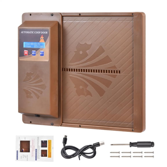 Xianers Automatic Chicken Coop Door with Timer & Low Failure Rate, LCD Display Chicken Coop Door with Timer & Light Sensor, Auto Chicken Door with Anti-Pinch Feature(Coffee)