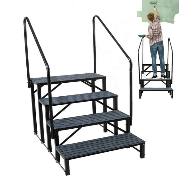 Xianers RV Stairs 4 Step Hot Tub RV 4-Step Stairs with 2 Handrails Adults Kids Outside Ladder Mobile Home Stairs for Swimming Pools Travel Trailer Caravan appropriate