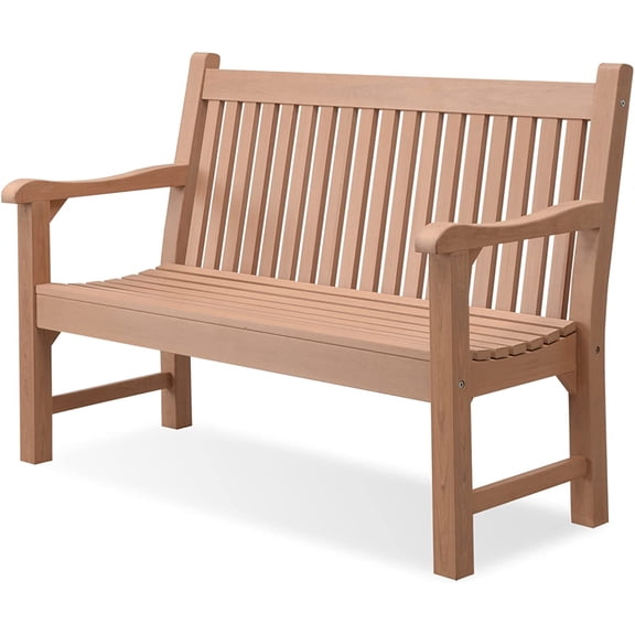 XiangJi 2-Person Outdoor Bench with 700 Lbs Weight Capacity, Poly Lumber Weatherproof Garden Bench Seating for Porch, Balcony and Park, All-Weather Patio Bench Furniture (Teak)