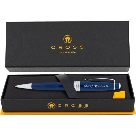 XiangJi Cross Bailey Ballpoint Pen, Blue Lacquer with Chrome Trim, Custom Engraved Graduation, Promotion, Retirement, or Corporate Gift