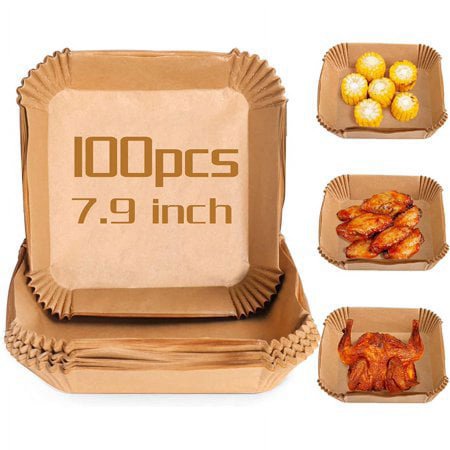 Xiangyi 100Pcs Air Fryer Baking Paper Square - Air Fryer Baking Liners, Baking Paper for Air Fryer Water-proof, Oil-proof, Non-stick, Parchment Baking Paper for Baking Roasting Microwave(6.3 Inch)