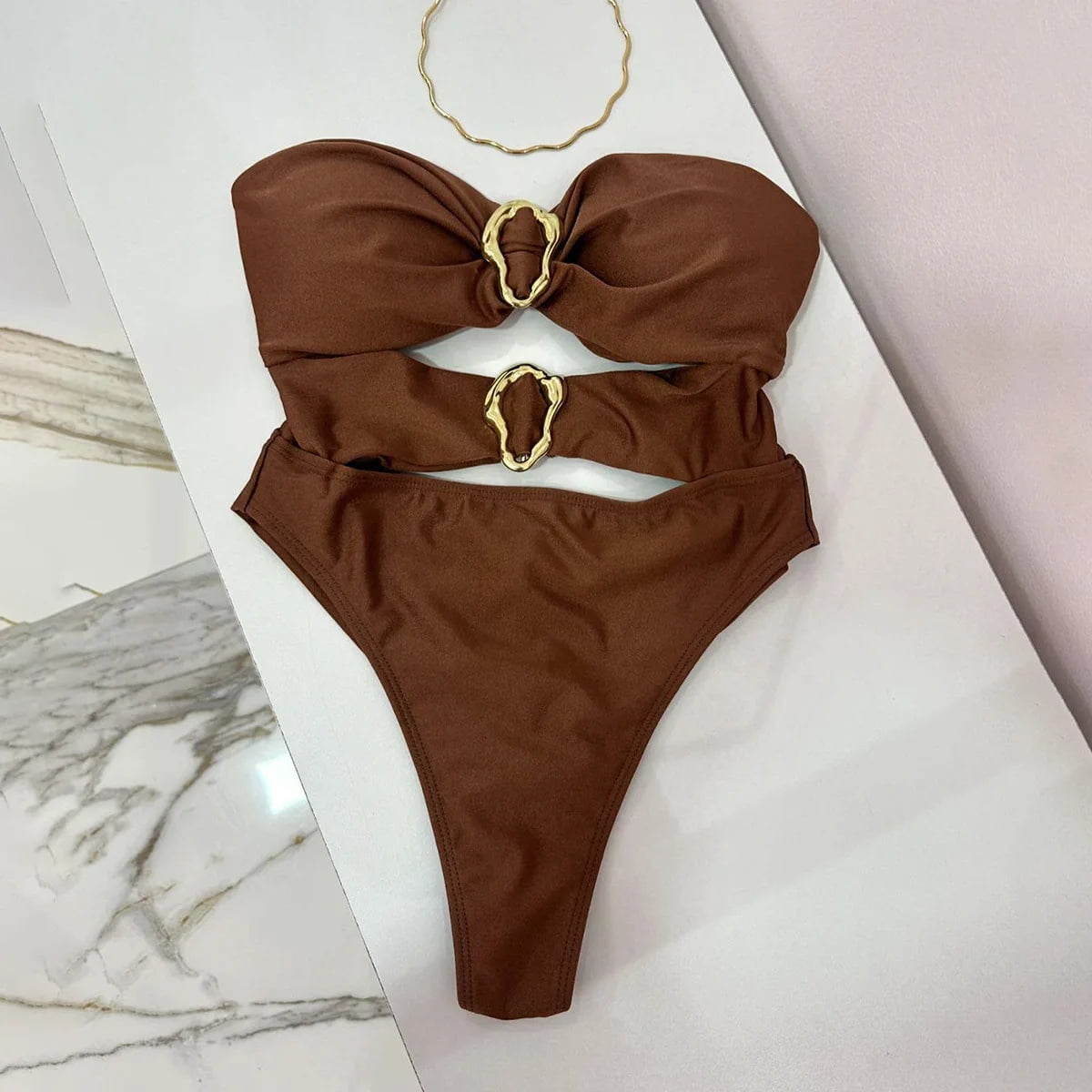 Xiao Hang 3 Colors Sexy Metal Rings Cut Out Women Swimwear One Piece ...