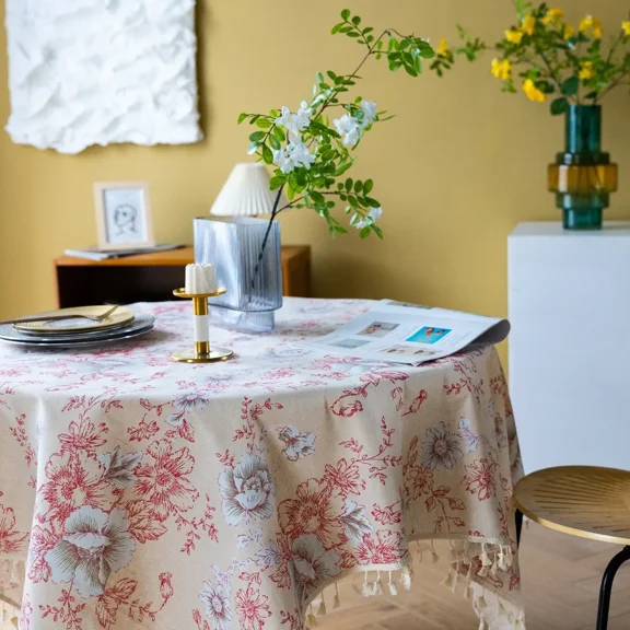 Xiao HangCotton Linen Vintage Tablecloth Pastoral Floral Rustic Washable Round Table Cover For Farmhouse Decor,Picnic,Tabletop Decor