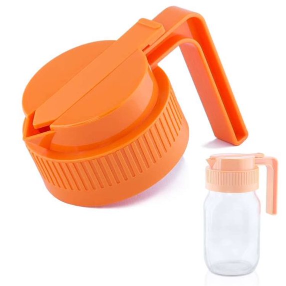 Xiao Hua 1-Piece Wide Mason Jar Flip with Handle, Innovative Slide Cover and Easy-Pour Nozzle, Wide Mason Jar Pour Nozzle Cover with Handle, Sealed Leak-Proof Mason Jar Pot (Orange)