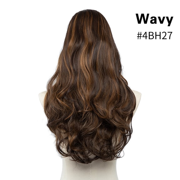 Xiao Hua 1 piece of U-shaped artificial wig, 24 inch long synthetic wavy wig, natural wave pre impregnated hair line wig, hair clip integrated wig, used for daily hair styling, A10