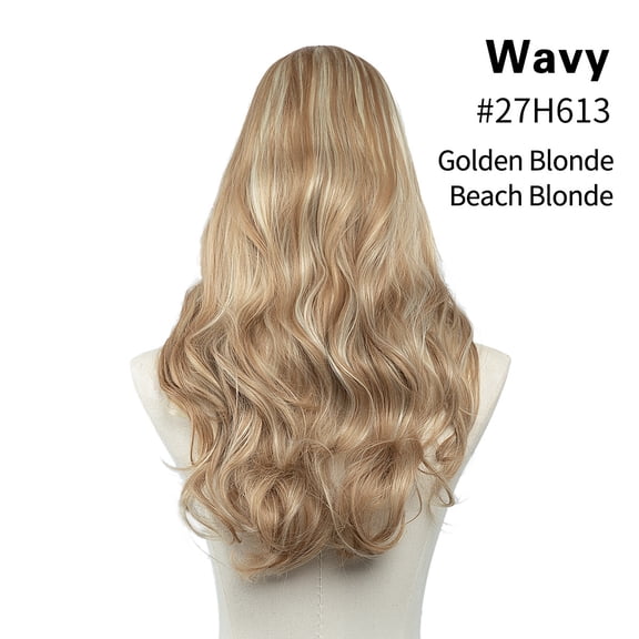 Xiao Hua 1 piece of U-shaped artificial wig, 24 inch long synthetic wavy wig, natural wave pre impregnated hair line wig, hair clip integrated wig, used for daily hair styling, A21