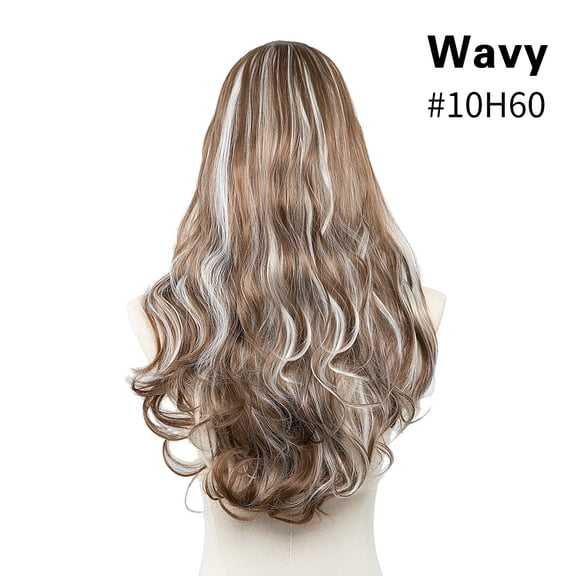 Xiao Hua 1 piece of U-shaped artificial wig, 24 inch long synthetic wavy wig, natural wave pre impregnated hair line wig, hair clip integrated wig, used for daily hair styling, A17