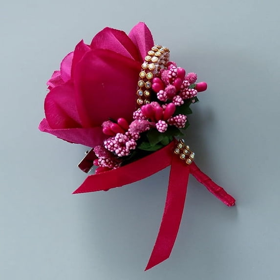 Xiao Hua 1 piece groomsmen corsage groom silk rose wedding dress corsage accessories pin brooch decoration - (rose red)