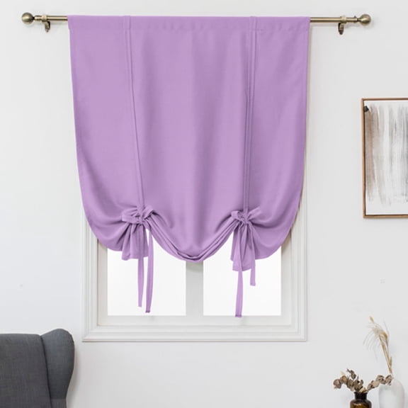 Xiao Hua 1-piece light blocking solid color lace up short curtain, suitable for small windows in kitchens, cafes, and bathrooms - pole through style, light purple, 39.37*47.24in