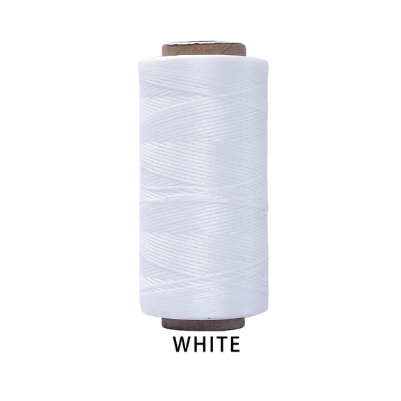 Xiao Hua 1 roll -196.85yd long flat polyester wax thread, 210D, 1mm wide hand sewn leather thread, universal process thread for leather projects, wallets, shoe repair, binding, white