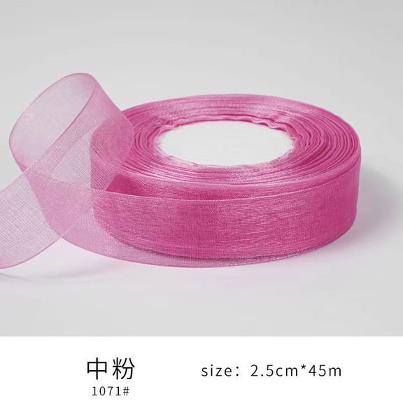Xiao Hua 1 roll Medium Pink transparent ribbon -0.98 inches wide, gift packaging ribbon, craft item transparent ribbon, floral decoration ribbon, gift and party decoration ribbon